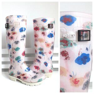 NEW KENZO WOMEN'S FLORAL RAIN BOOTS OFF WHITE Sz-38(7.5-8)